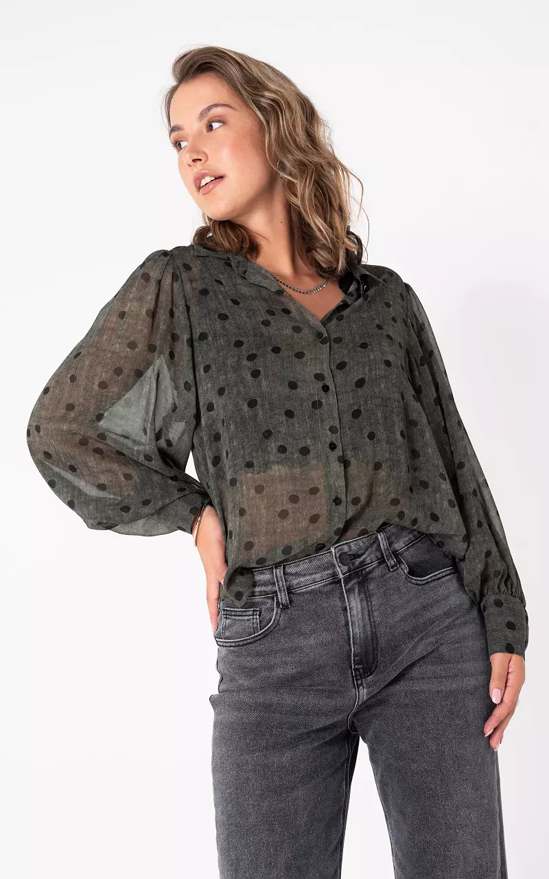 See through blouse Donkergroen Zwart