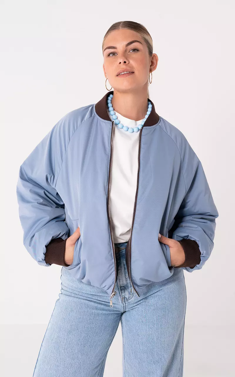 Reversible bomber jacket with two side pockets Dark Brown Blue