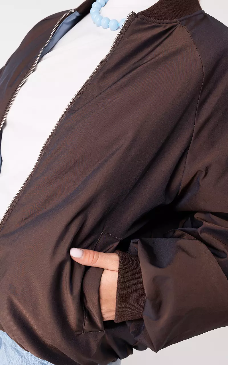 Reversible bomber jacket with two side pockets Dark Brown Blue