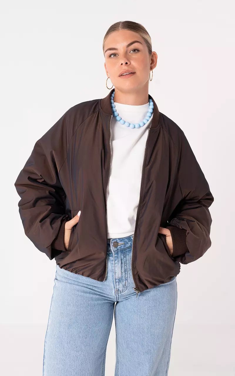 Reversible bomber jacket with two side pockets Dark Brown Blue