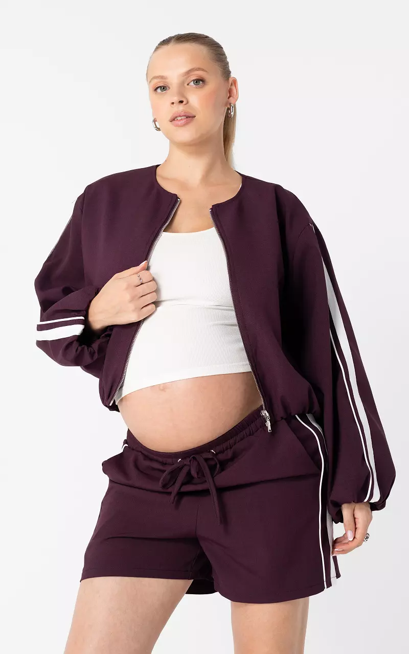 Bomber à zip Bordeaux Blanc