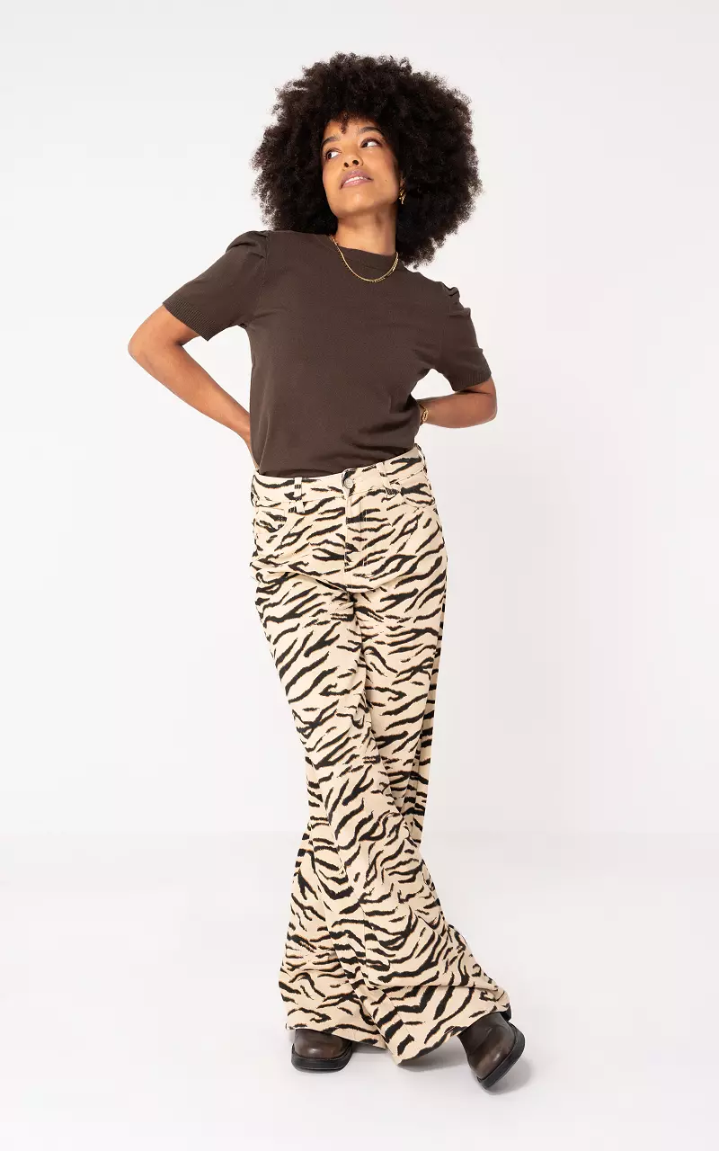 Tierprint Hose Beige Schwarz