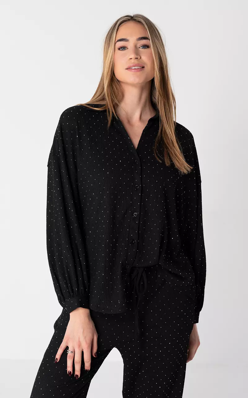 Oversized Bluse mit Strasssteinen Schwarz