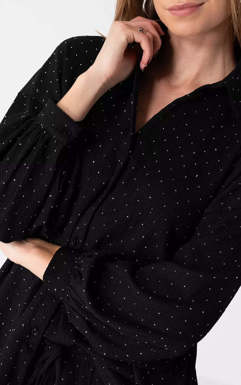 Oversized Bluse mit Strasssteinen Schwarz