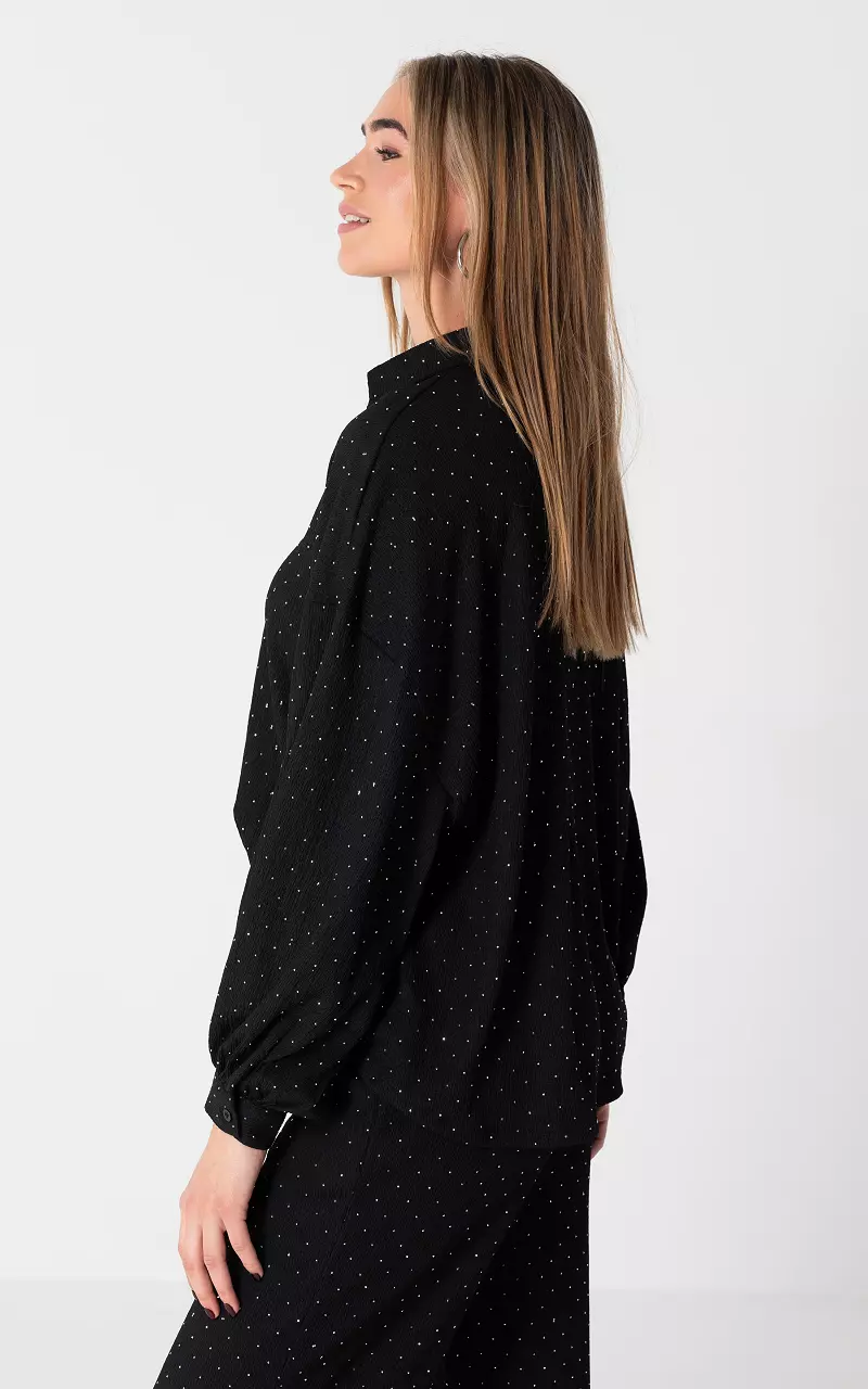 Oversized Bluse mit Strasssteinen Schwarz