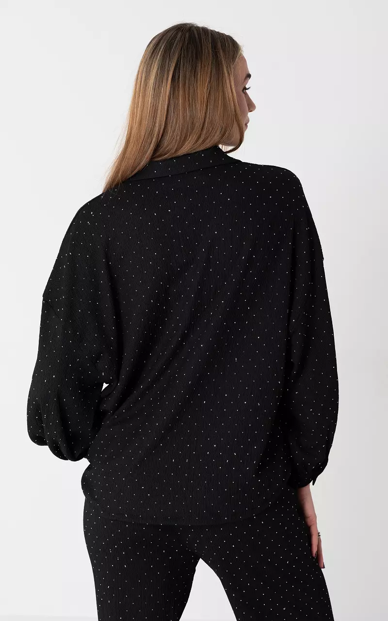 Oversized Bluse mit Strasssteinen Schwarz