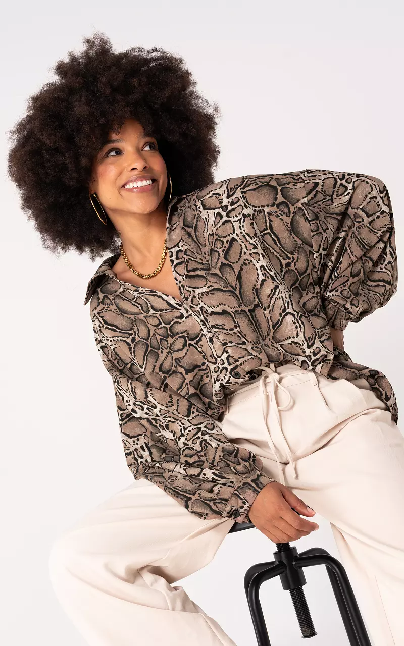 Blouse met print Zwart Bruin