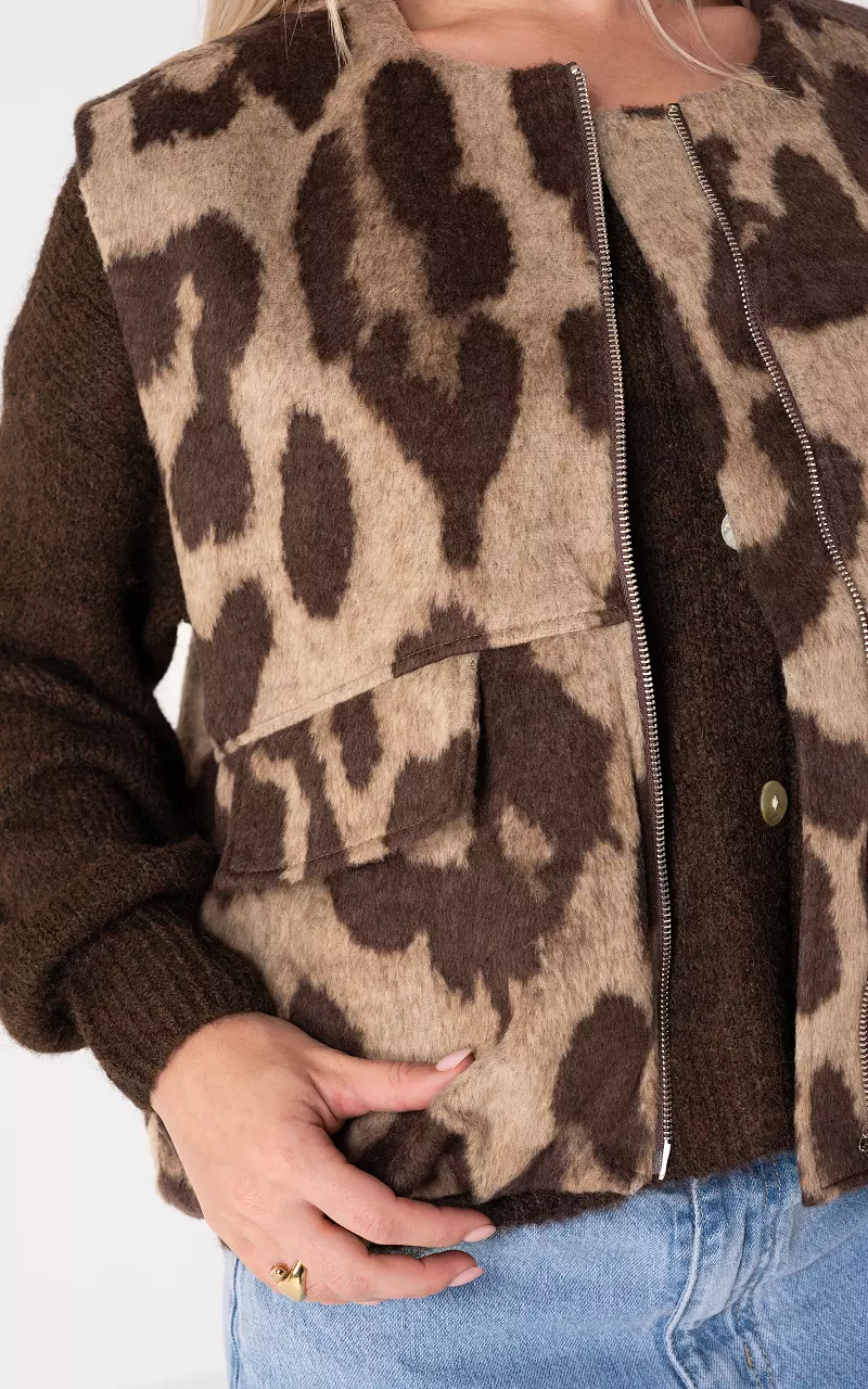 Gilet met rits Beige Donkerbruin