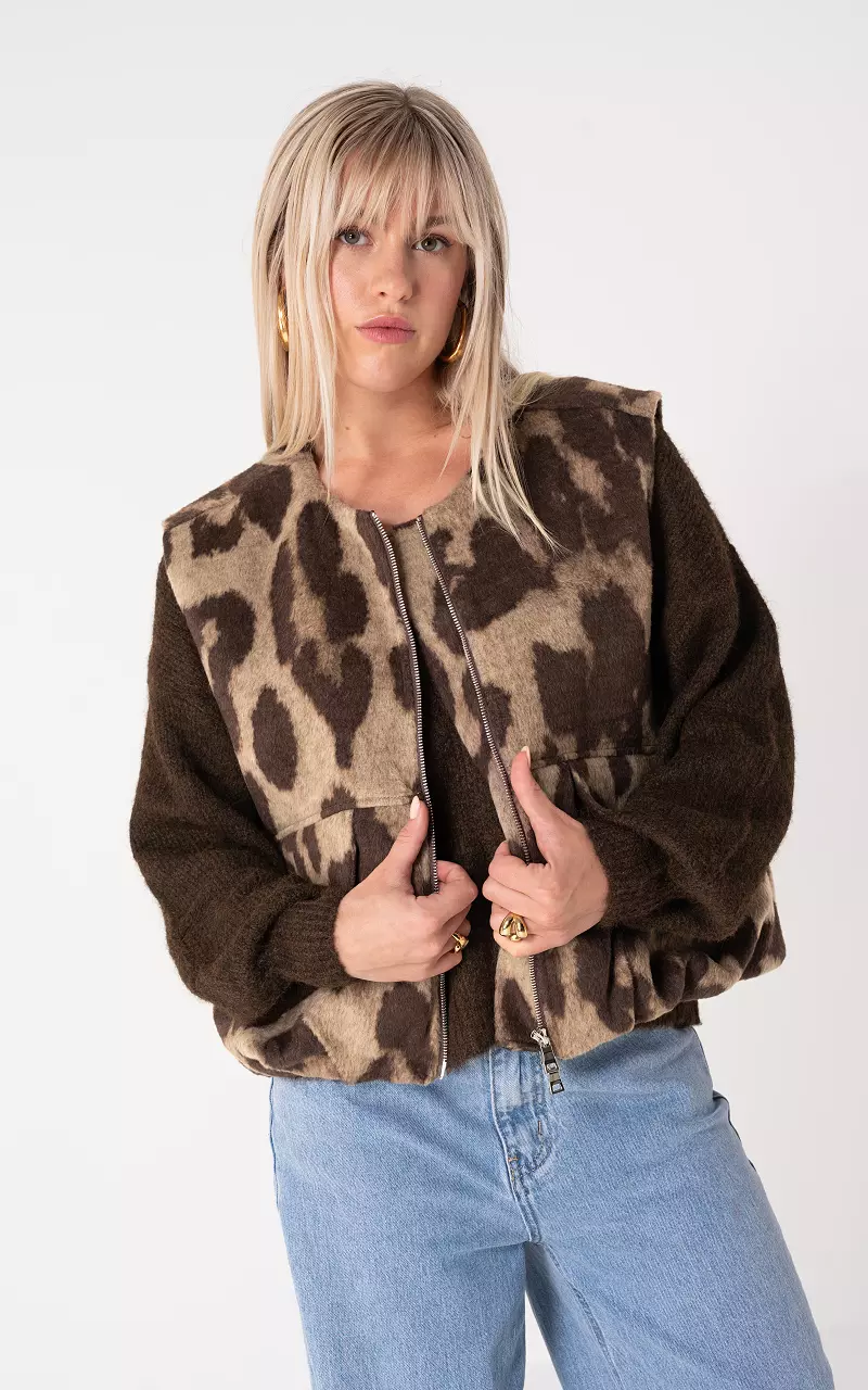 Gilet met rits Beige Donkerbruin