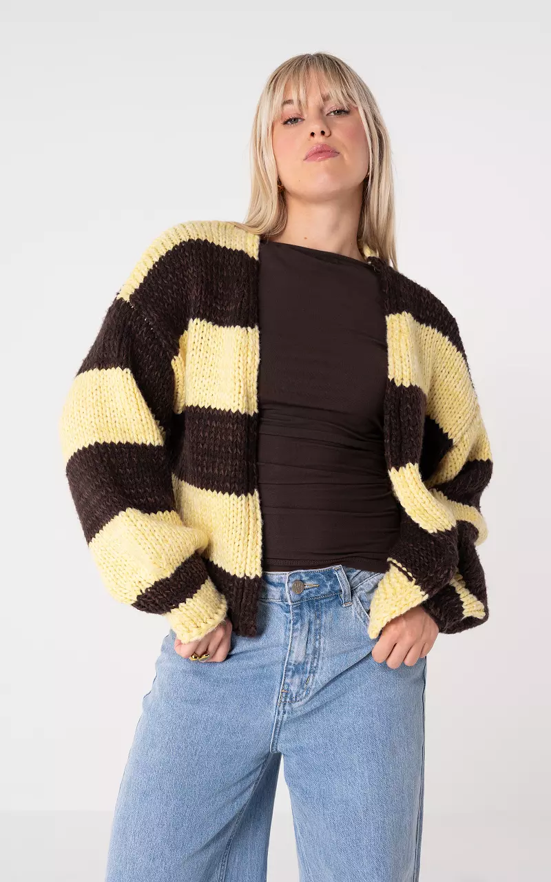 Oversized crocheted cardigan Brown Light Yellow