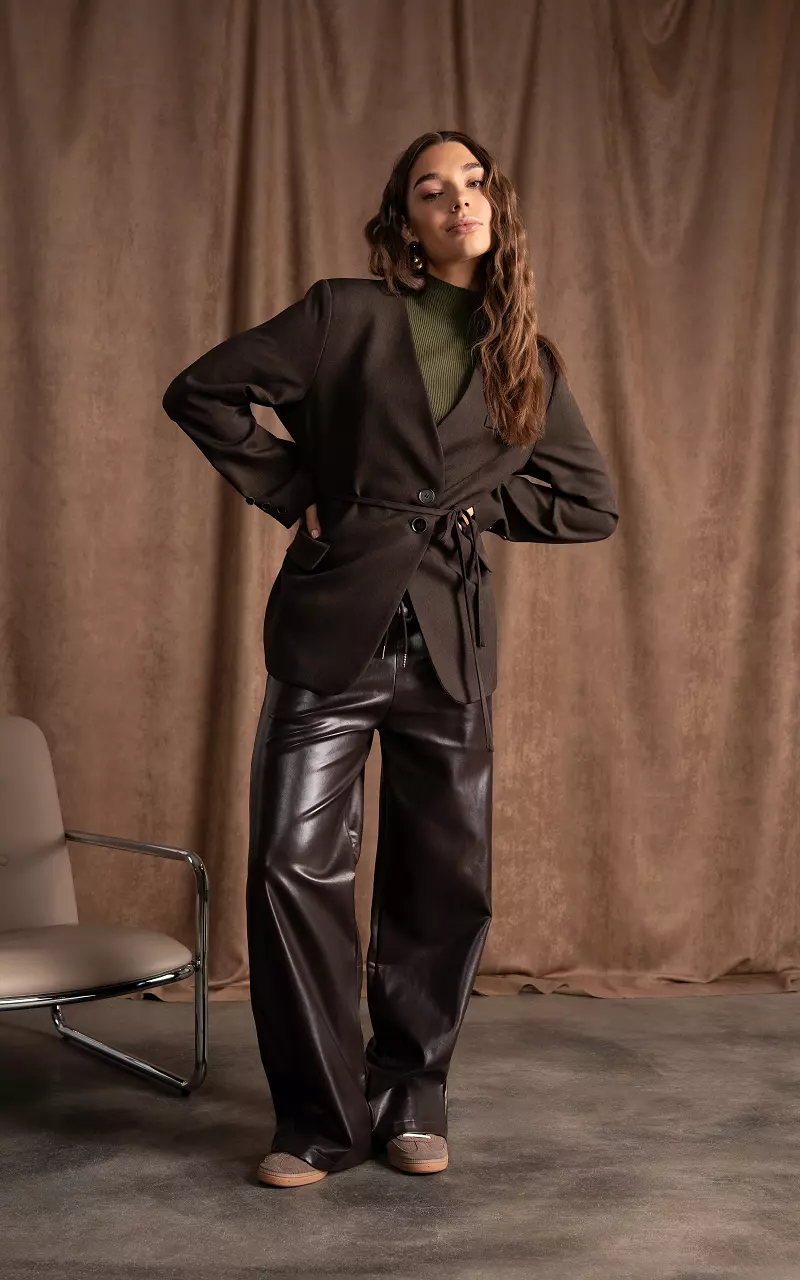 Leather look trousers Dark Brown