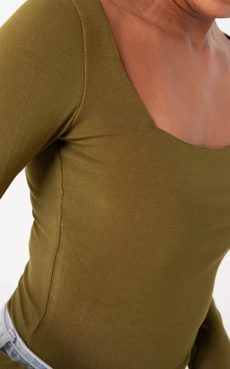 Top with square neck Kaki