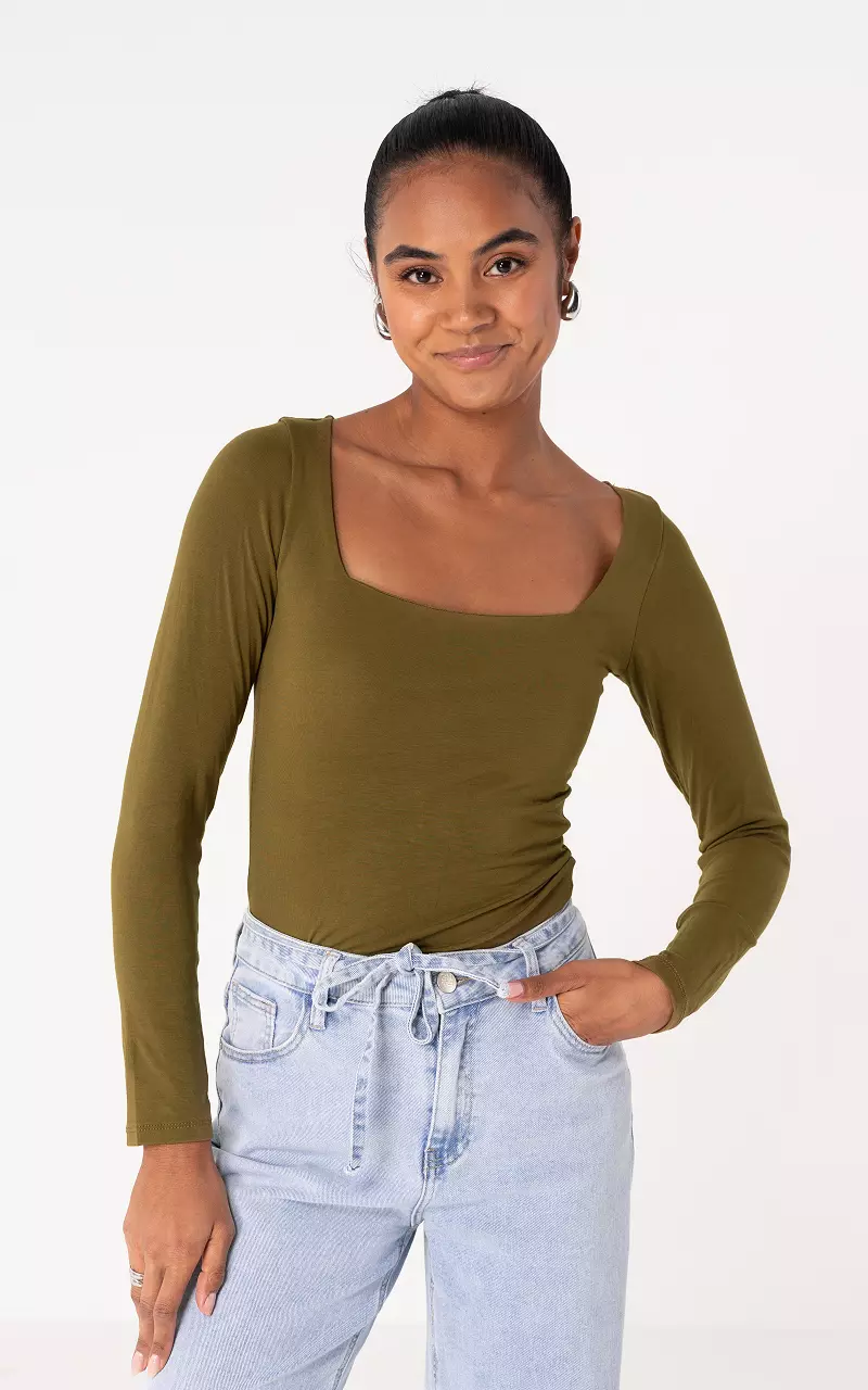 Top with square neck Kaki