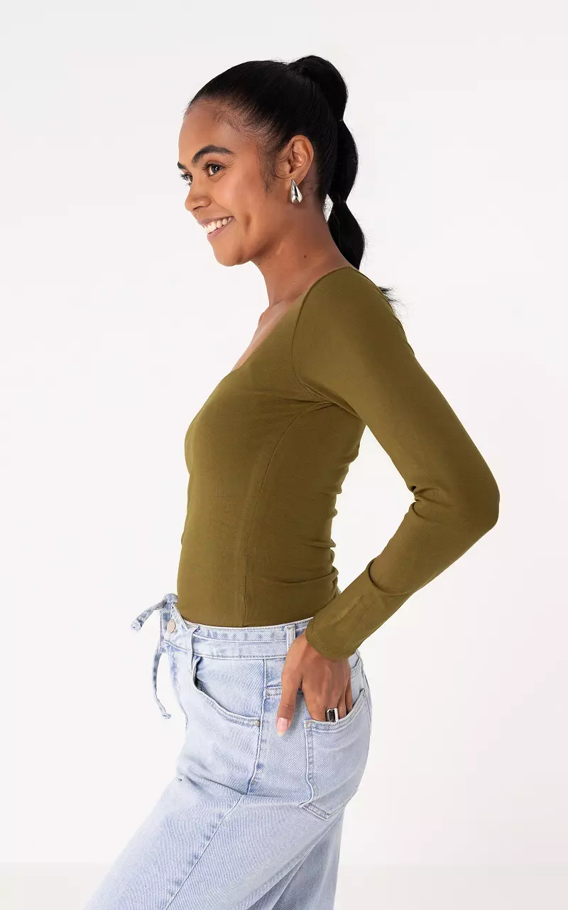 Top with square neck Kaki