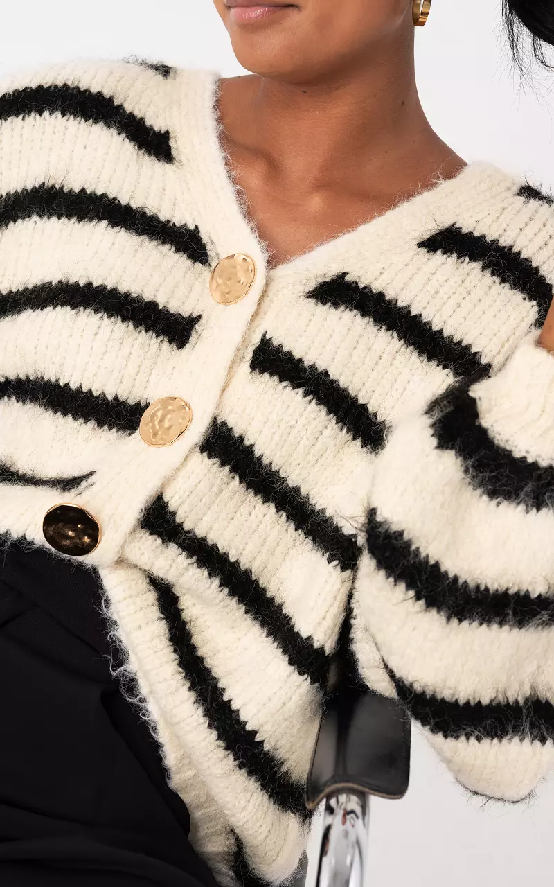 Knitted cardigan with stripes White Black