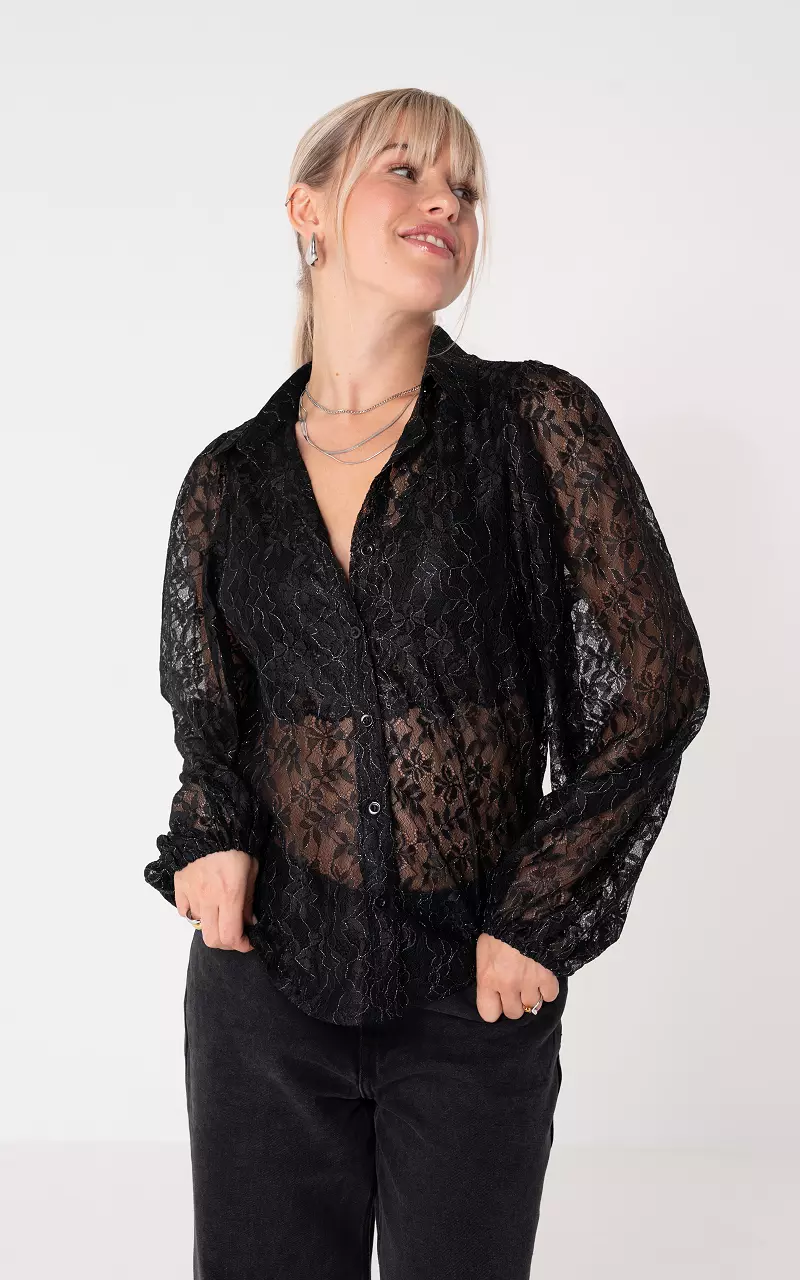 Transparente Bluse  Schwarz Silber