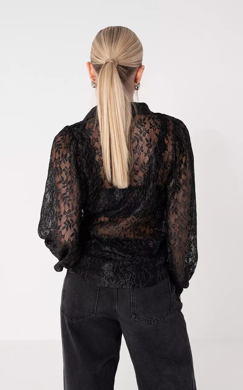 Transparente Bluse  Schwarz Silber