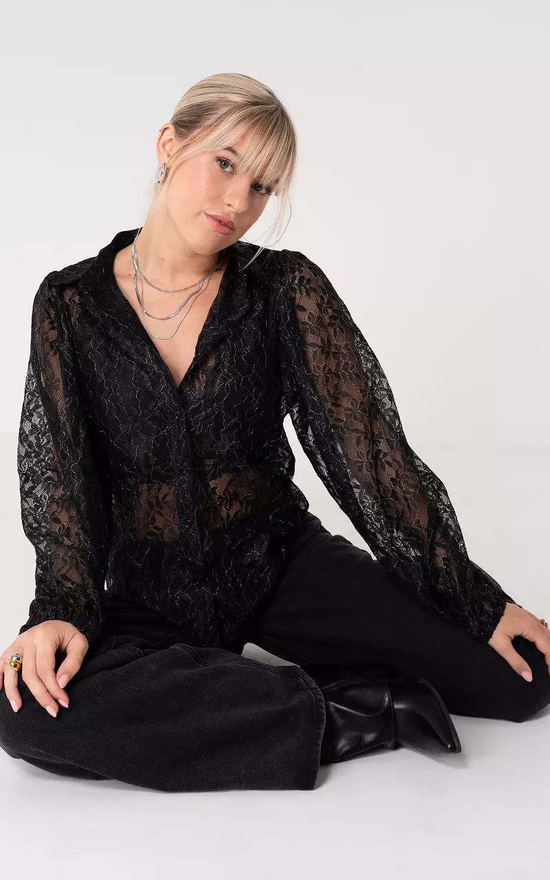 See through blouse Zwart Zilver