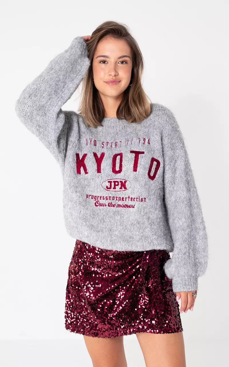 Pullover mit Rundhalsausschnitt Hellgrau Bordeaux