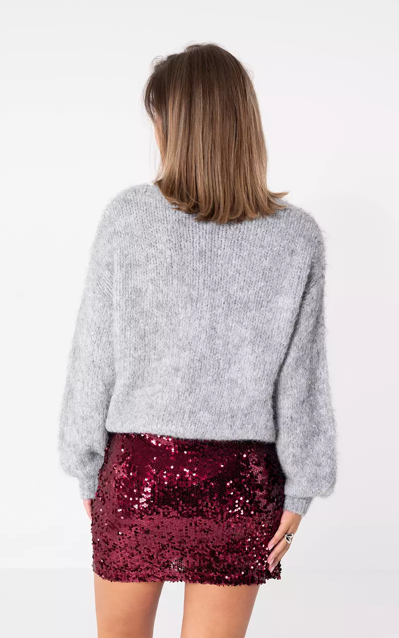 Pullover mit Rundhalsausschnitt Hellgrau Bordeaux