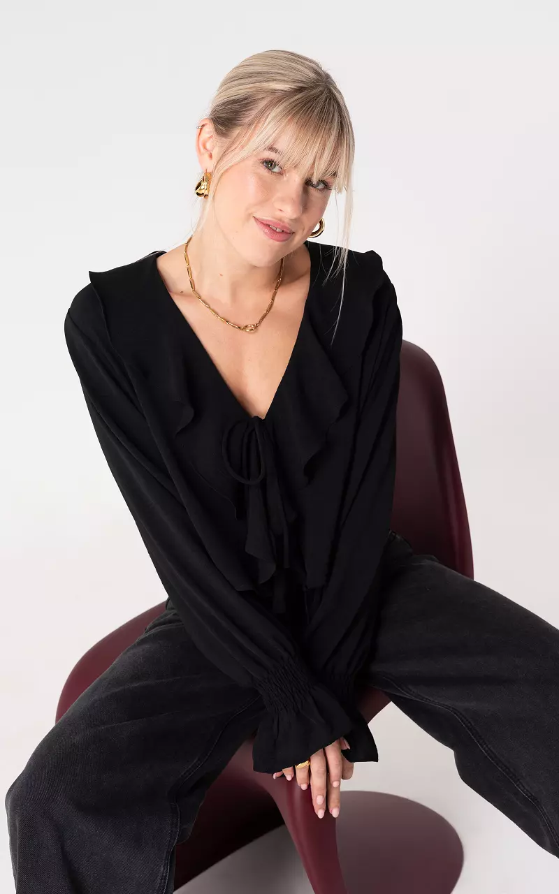 Blouse met strikjes Zwart