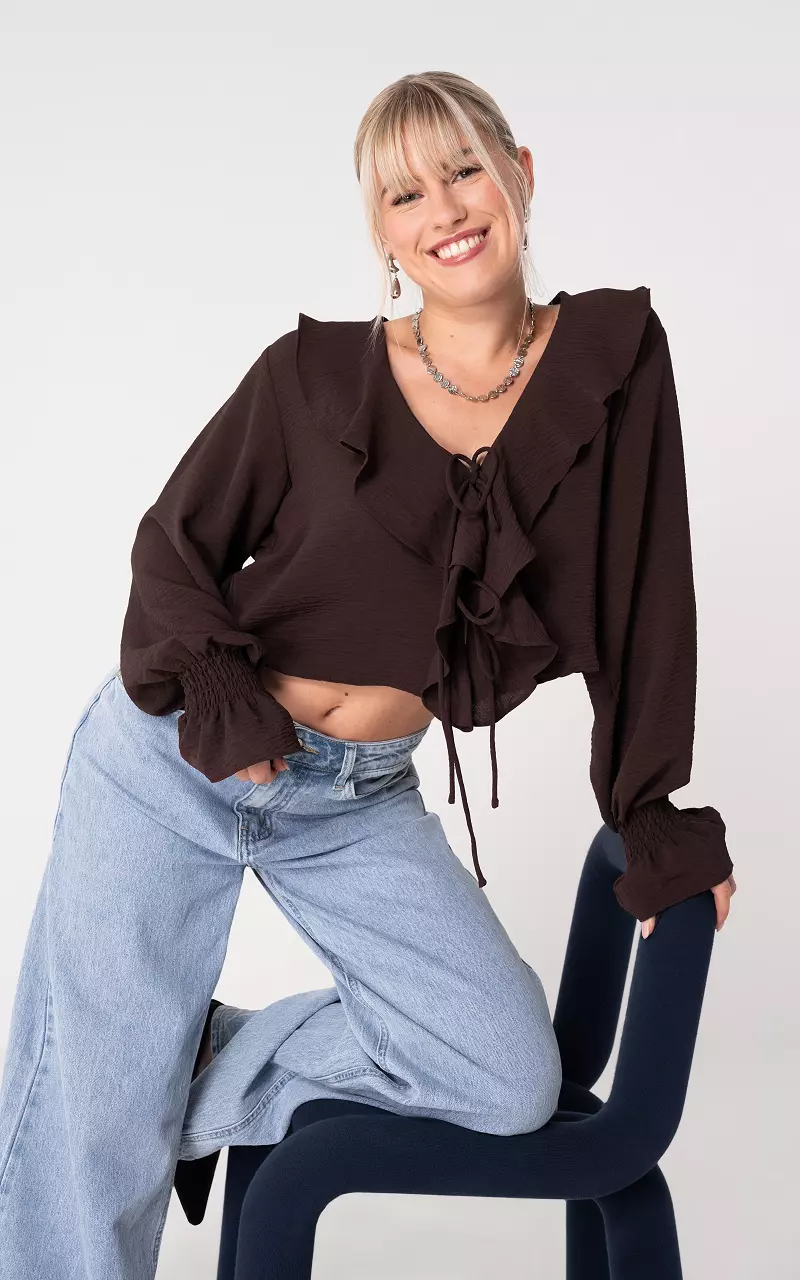 Blouse met strikjes Donkerbruin