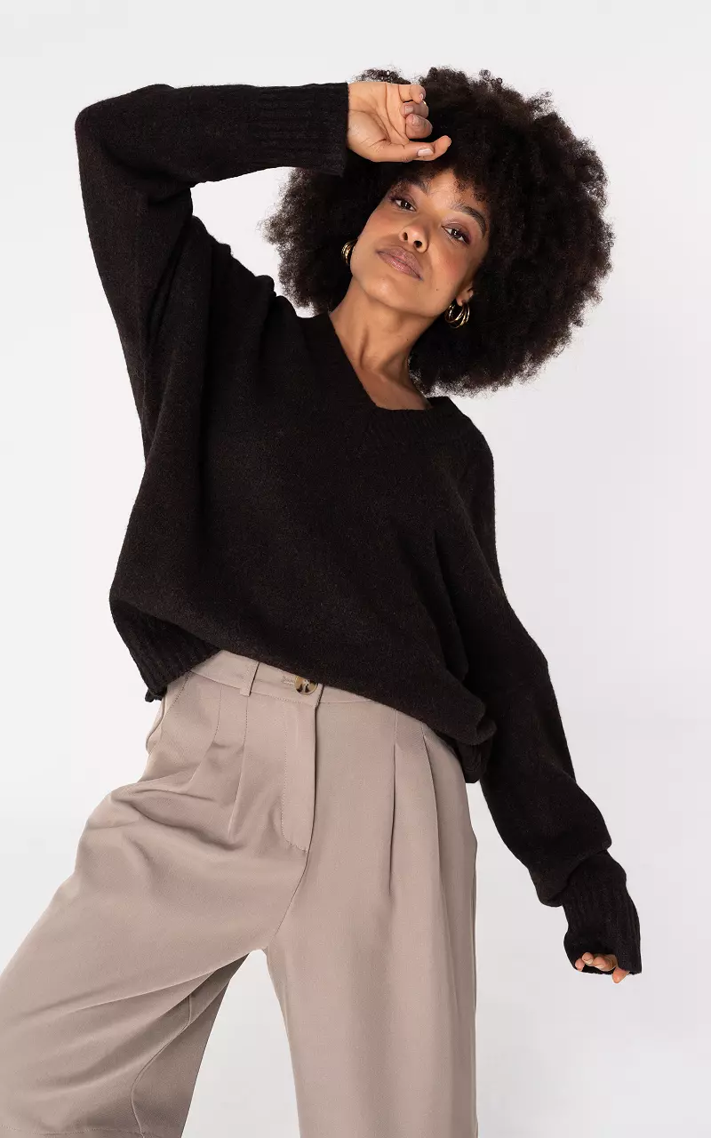 Pullover mit V-Ausschnitt Dunkelbraun