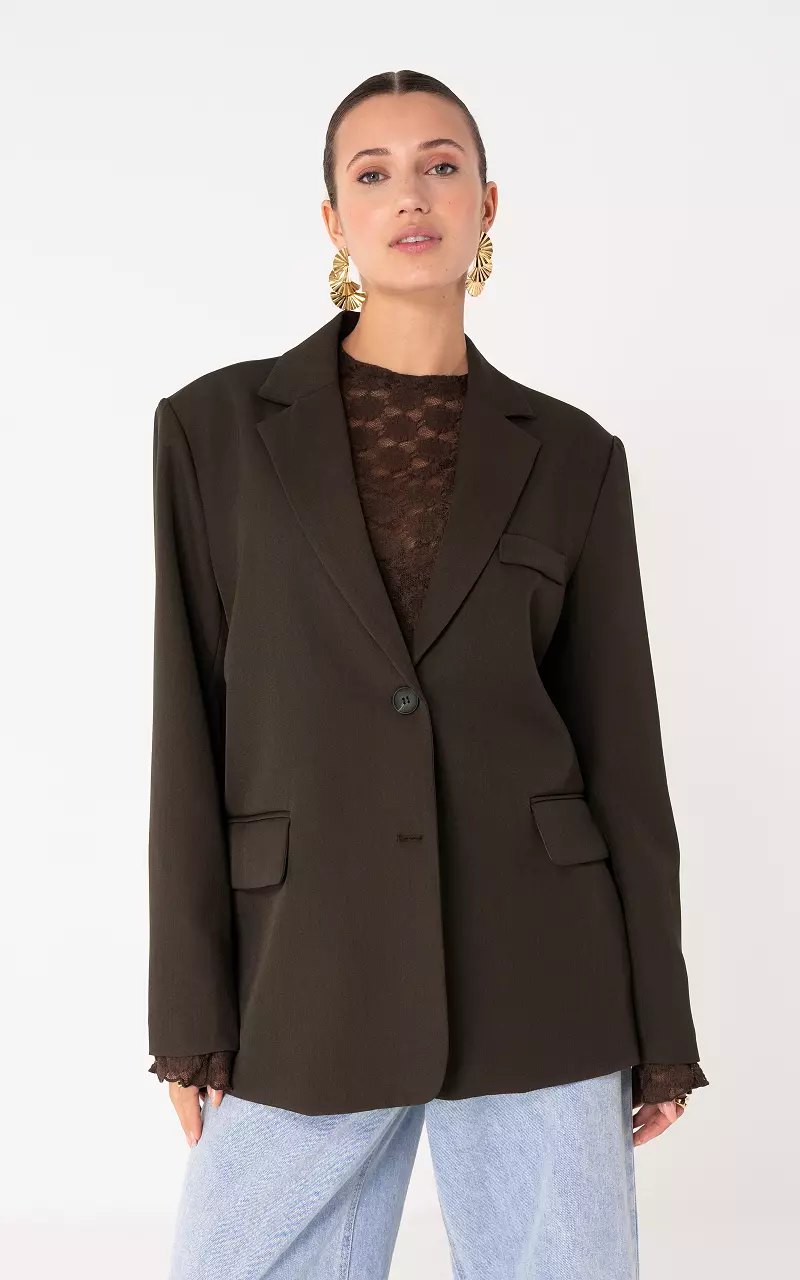 Oversized blazer with decorative pockets Dark Brown