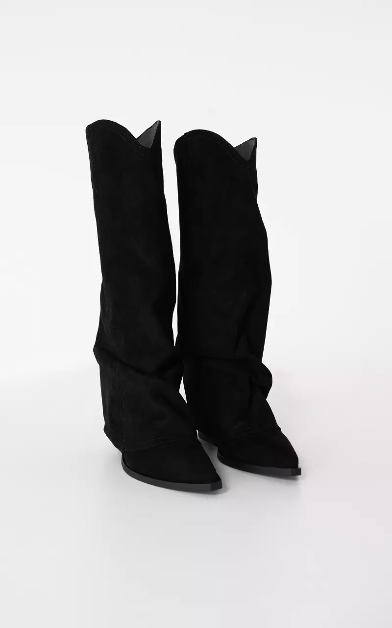 Cowboylaars met overslag Zwart