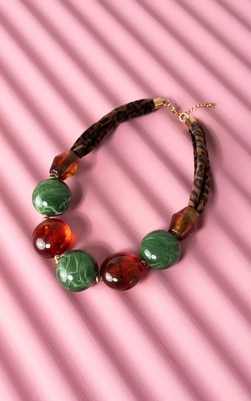 Ketting met kralen Leopard Groen