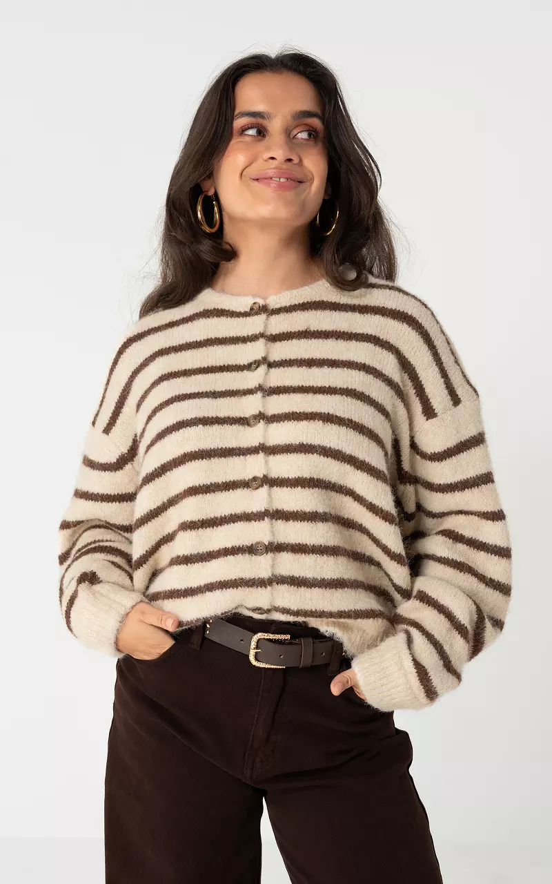 Cardigan mit Streifen Beige Dunkelbraun