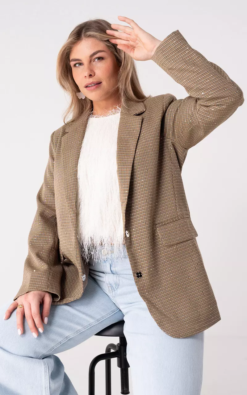 Blazer mit Glitzerdetails Hellbraun Schwarz
