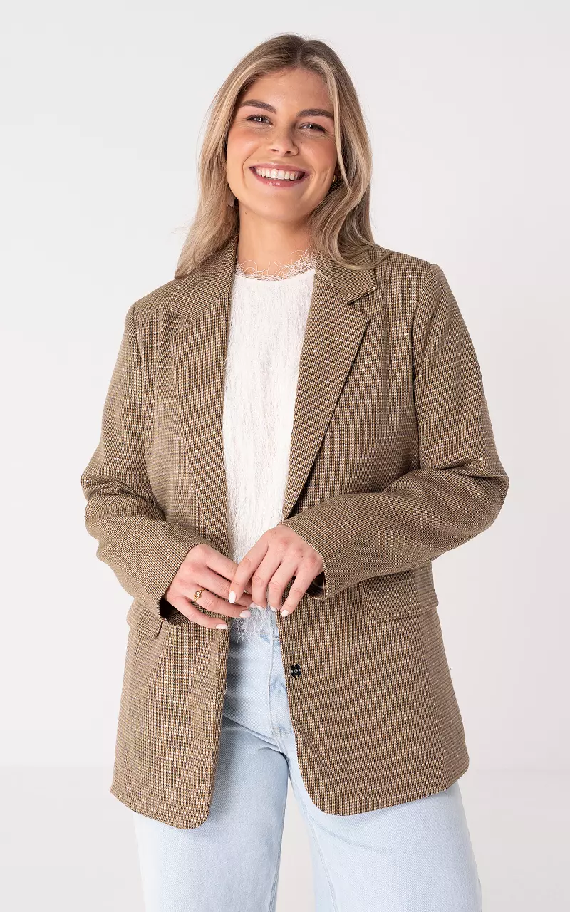Blazer mit Glitzerdetails Hellbraun Schwarz