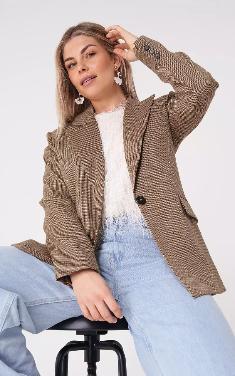 Glitter blazer Lichtbruin Zwart