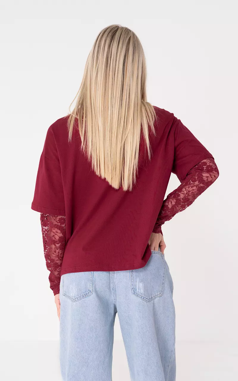 Shirt with lace Dark Red