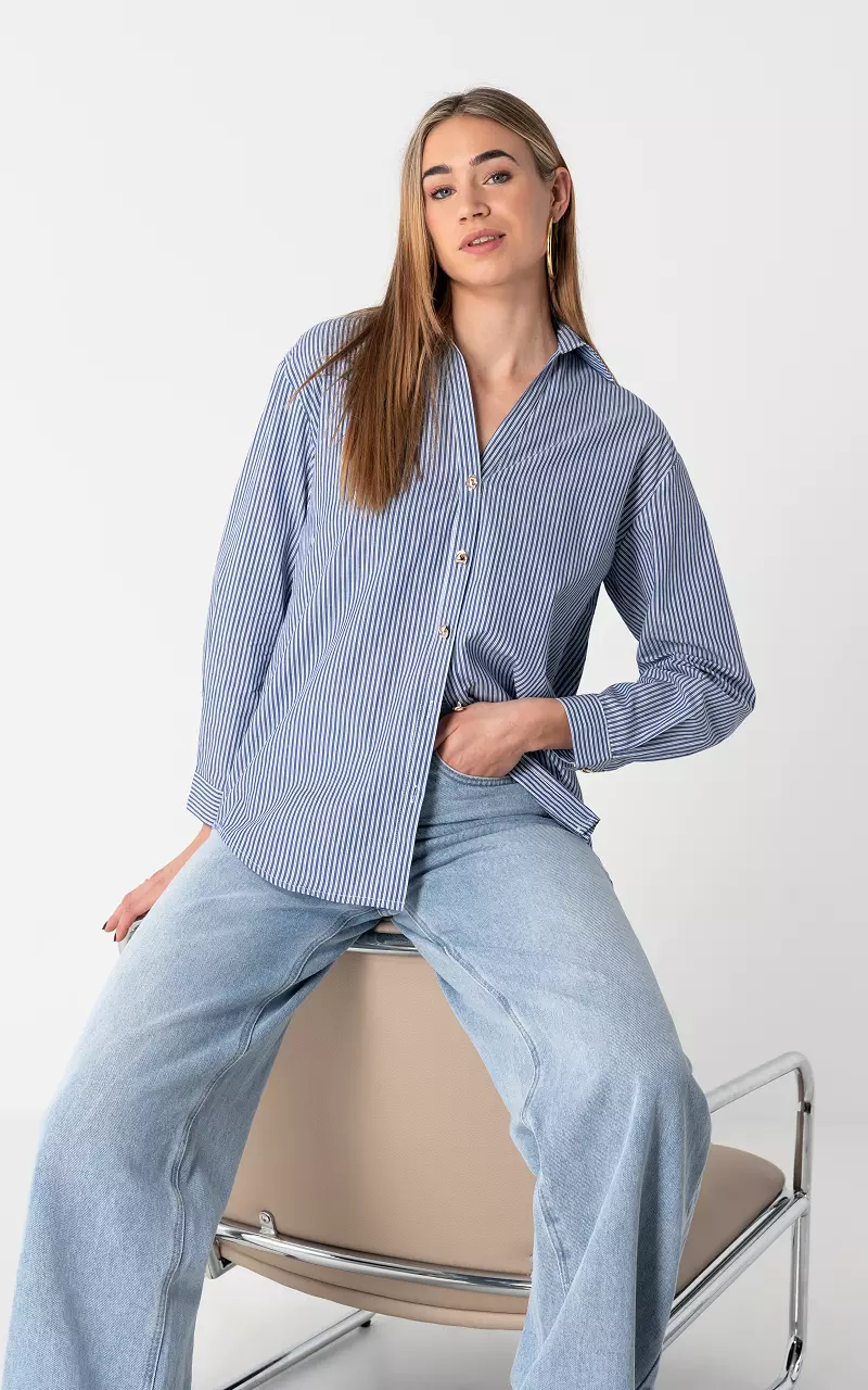 Bluse mit Streifen Blau Weiß