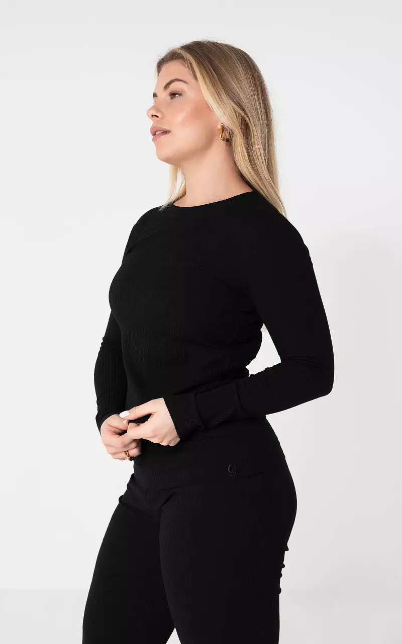 Top with ribbed fabric Black