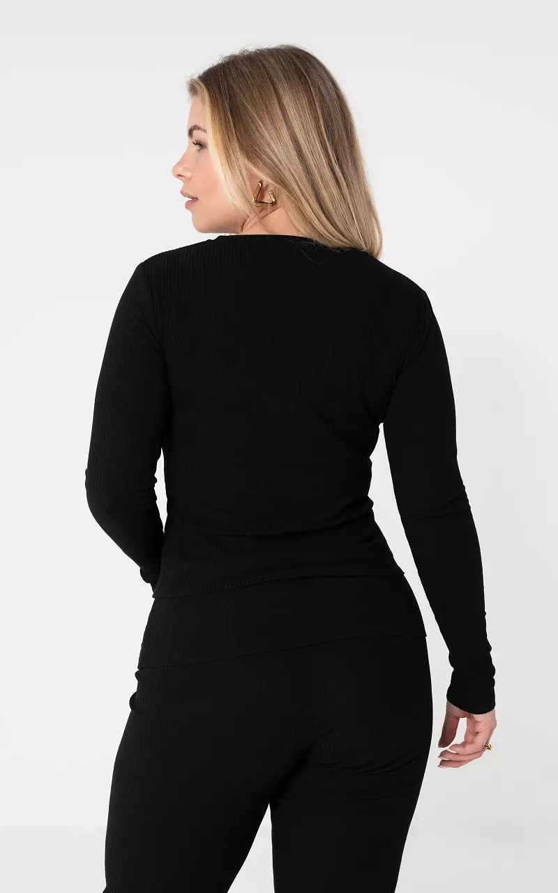 Top with ribbed fabric Black
