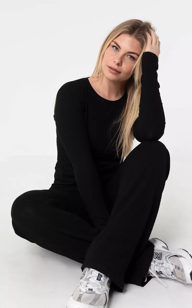 Top with ribbed fabric Black