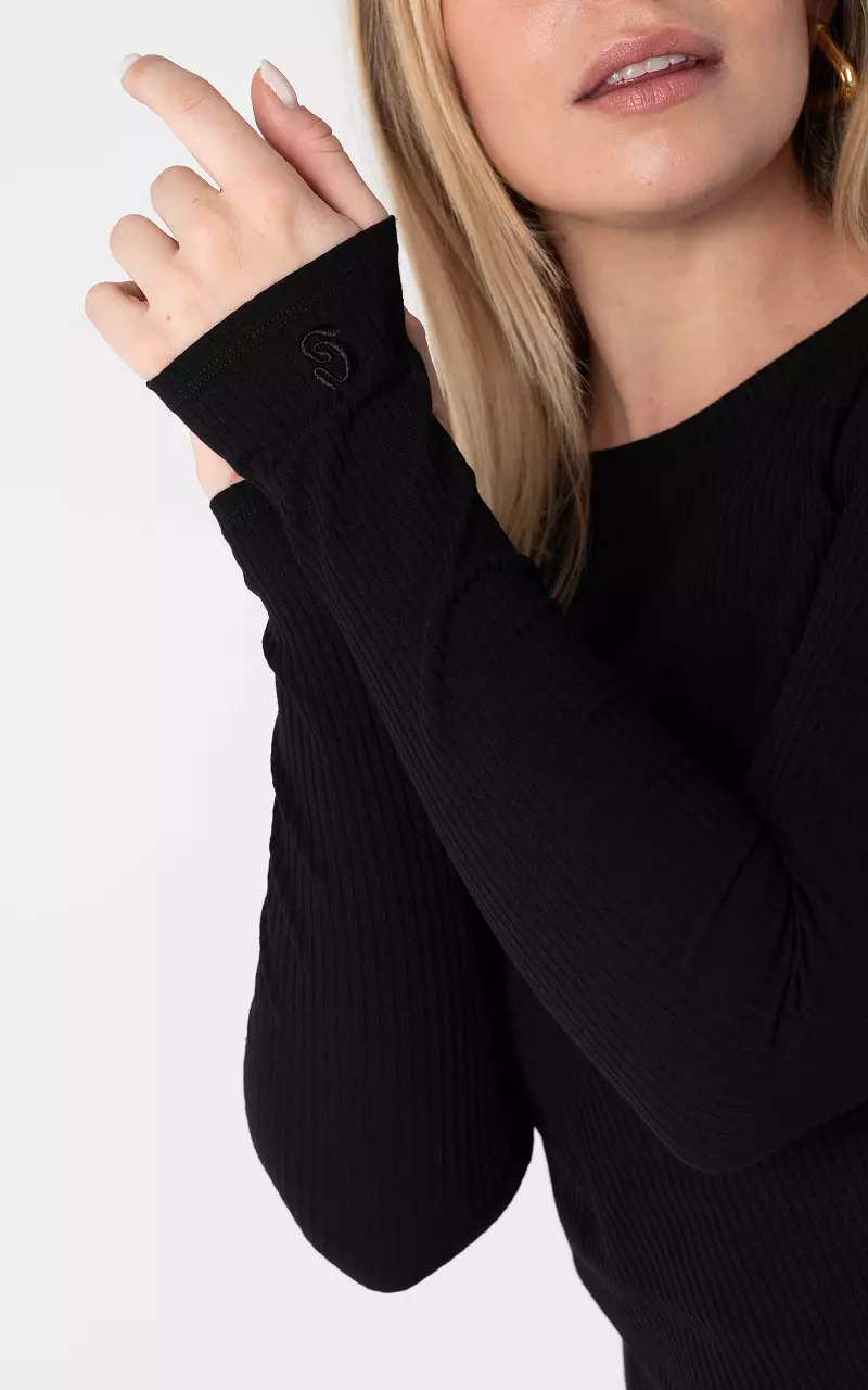 Top with ribbed fabric Black