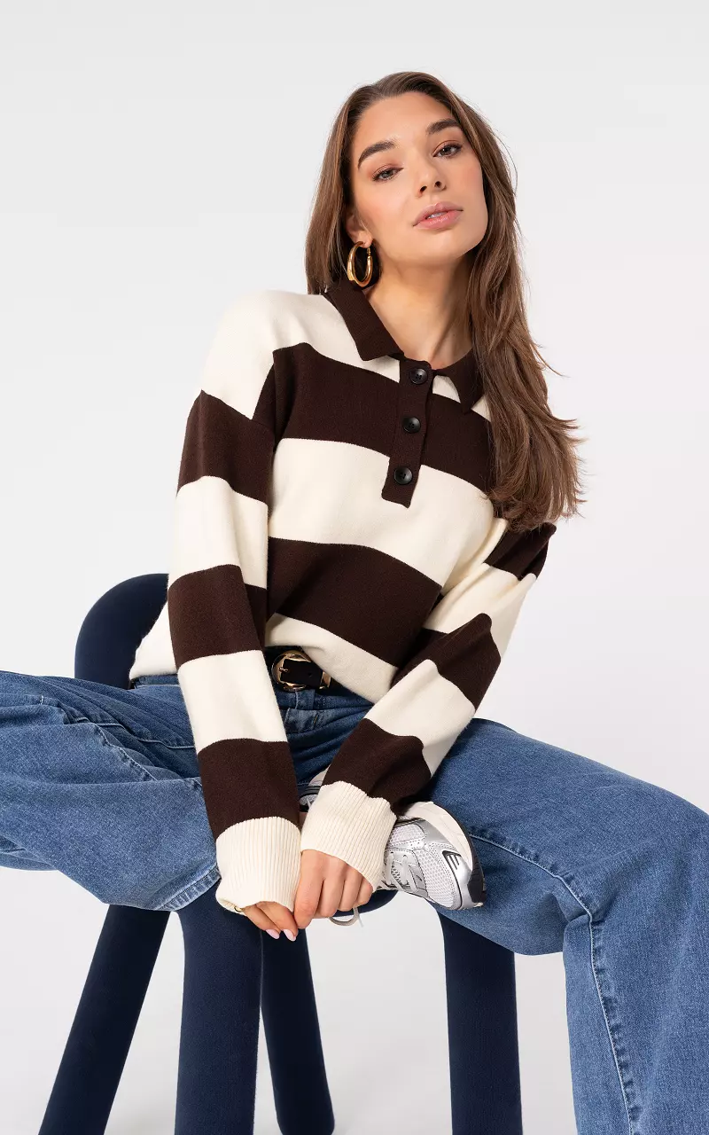 Pullover mit Kragen Dunkelbraun Creme