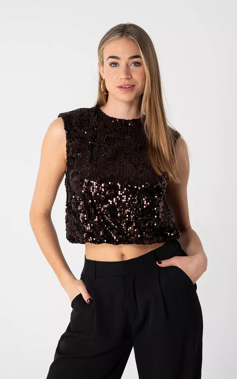 Pailletten Top Dunkelbraun