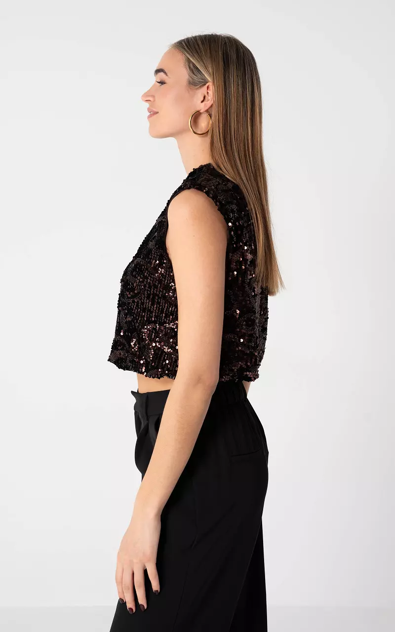 Pailletten Top Dunkelbraun