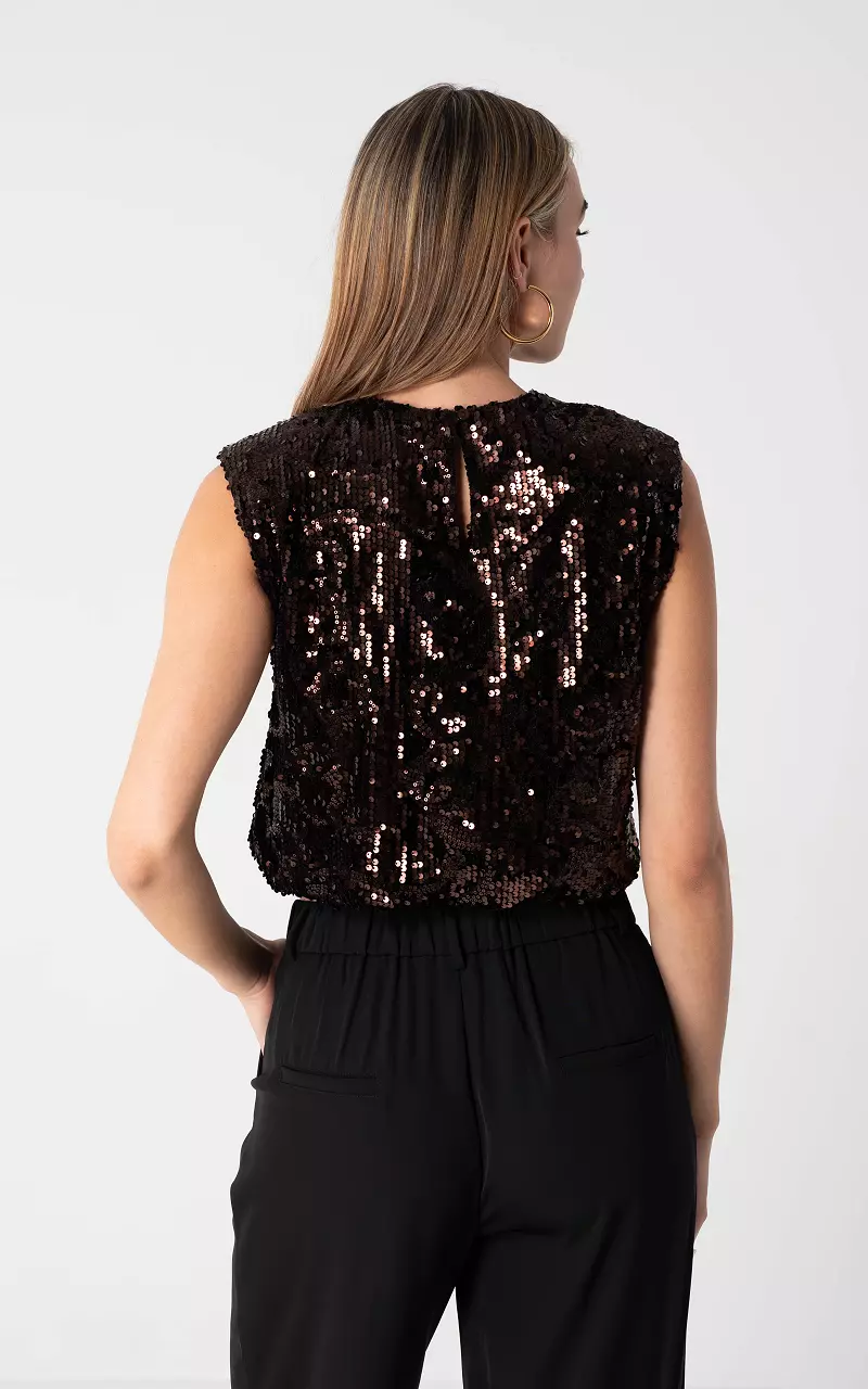 Pailletten Top Dunkelbraun