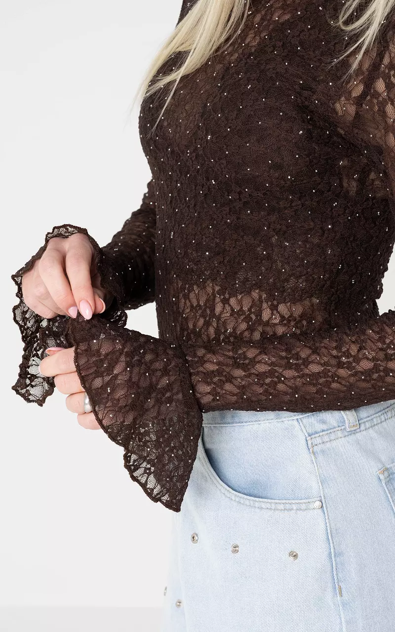 Lace top with glitter Dark Brown
