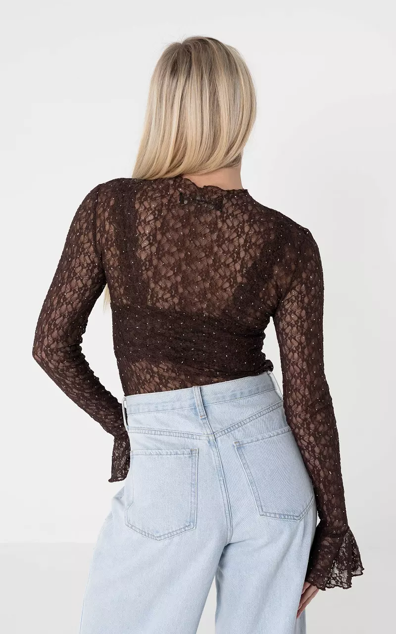 Lace top with glitter Dark Brown