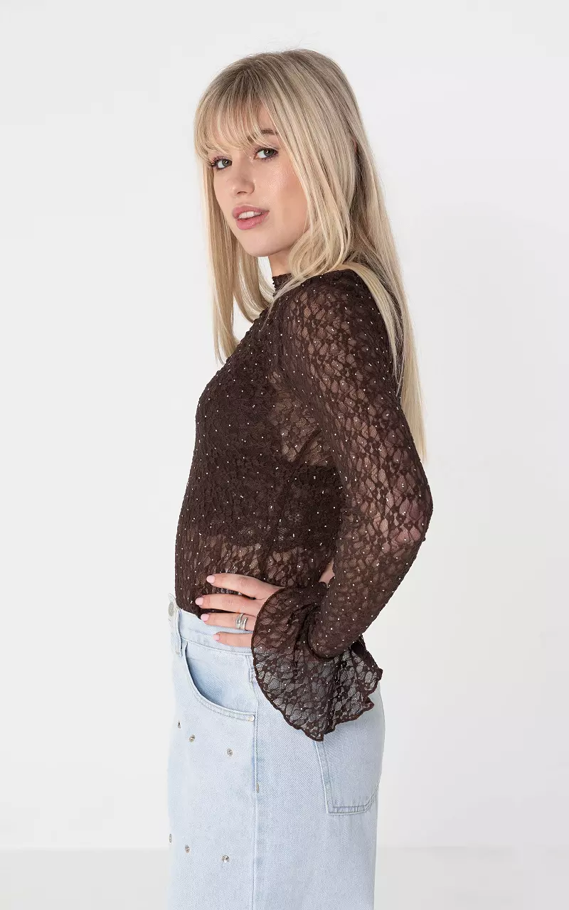 Lace top with glitter Dark Brown