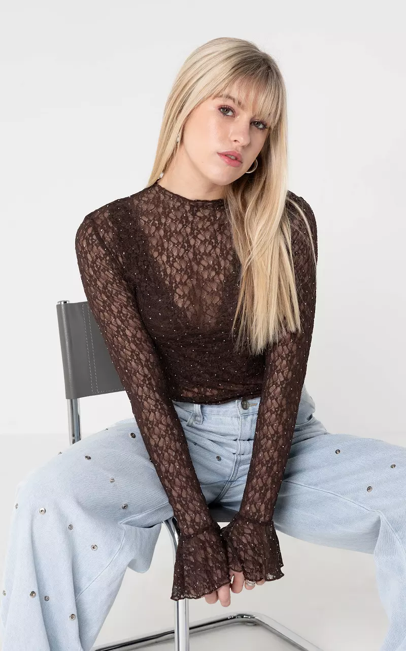 Lace top with glitter Dark Brown