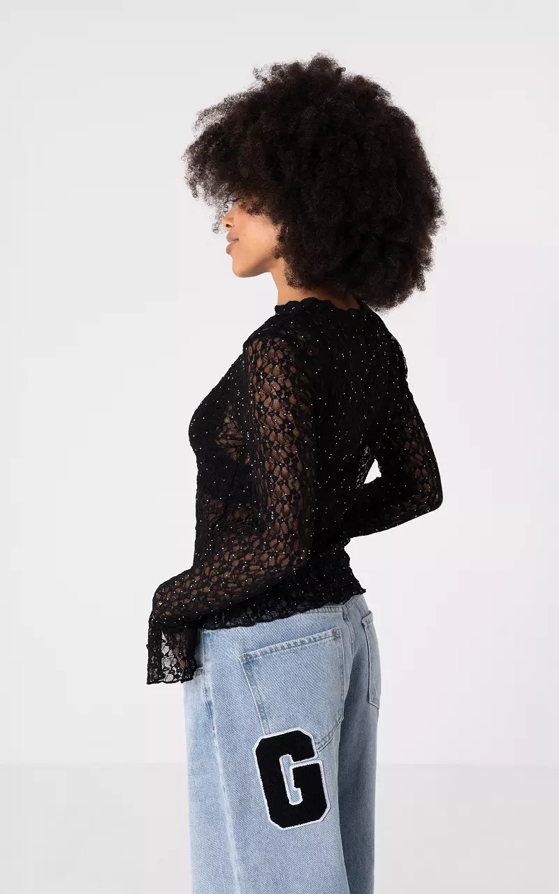 Spitzentop mit Glitzer Schwarz