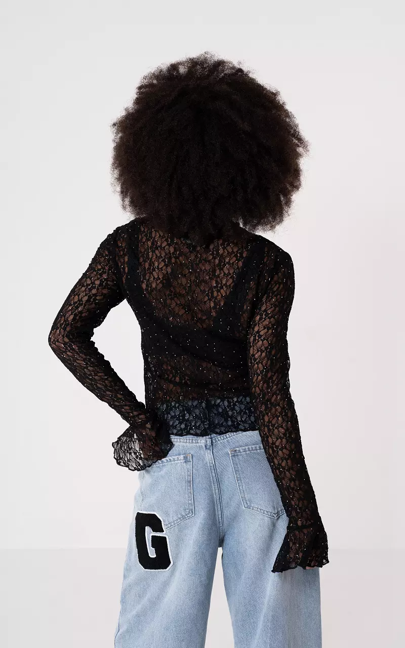 Spitzentop mit Glitzer Schwarz